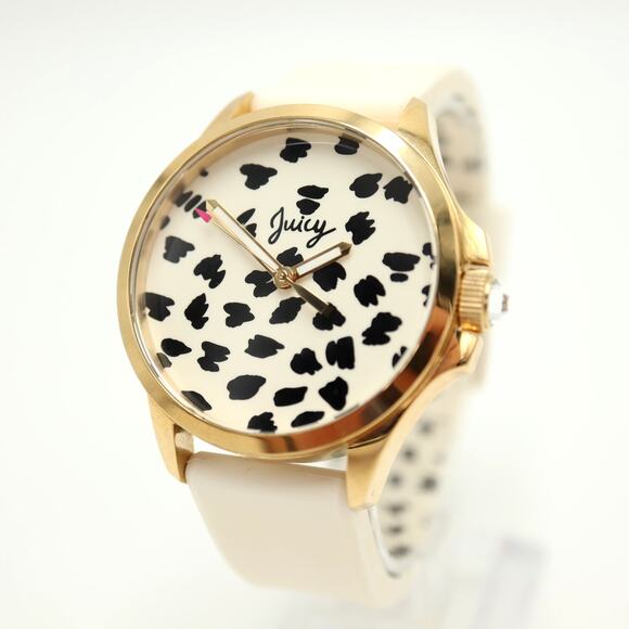 Juicy Couture Jetsetter White Gold Tone 38mm Watch Silicone Strap w New Battery - Picture 1 of 12